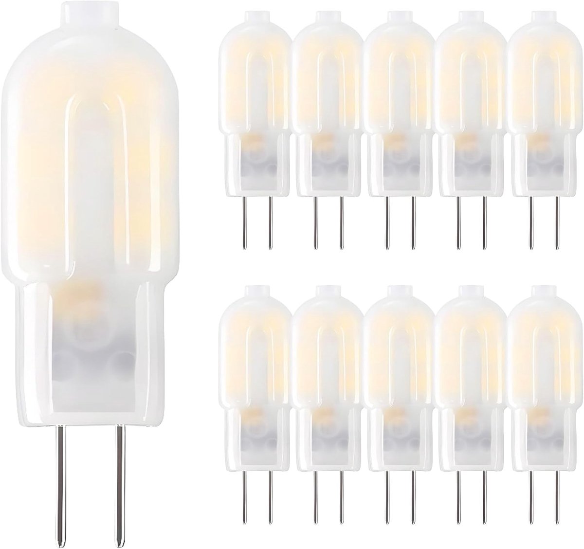 LED-lampen 2 W, komt overeen met 20 W halogeenlamp, koud wit 6000 K, 200 lm spaarlamp, kleine ledlamp G4, geen flikkering, niet dimbaar, set van 10