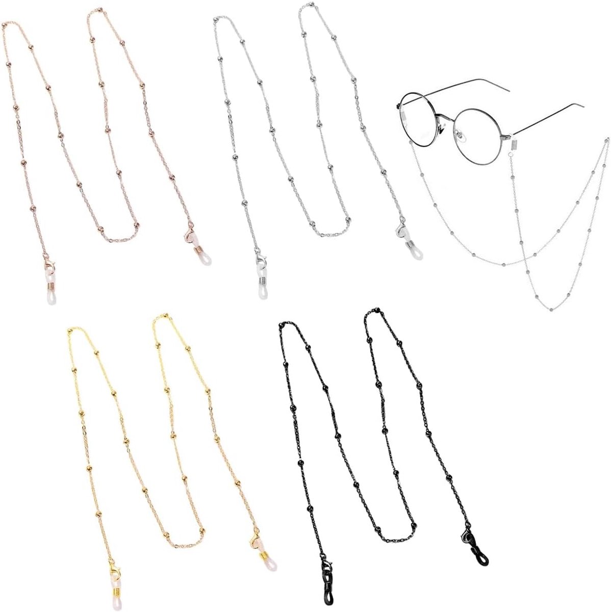 Dames-zonneleesbrillenketting voor dames, brilketting voor halsketting, zilver, riemhouder, hanger, gezichtsmasker, sleutelband om de hals