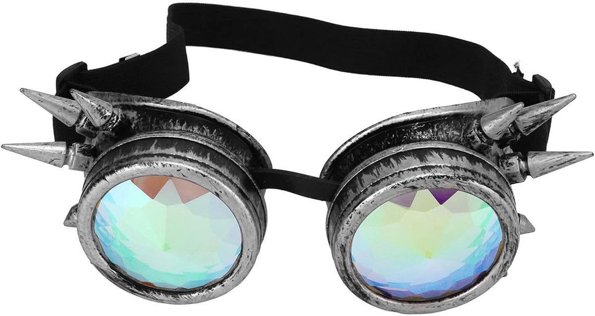 Steampunk-bril Regenboogkristallen Lenzen Verstelbare Trippy Psychedelische Steampunk-bril (Antiek zilver)