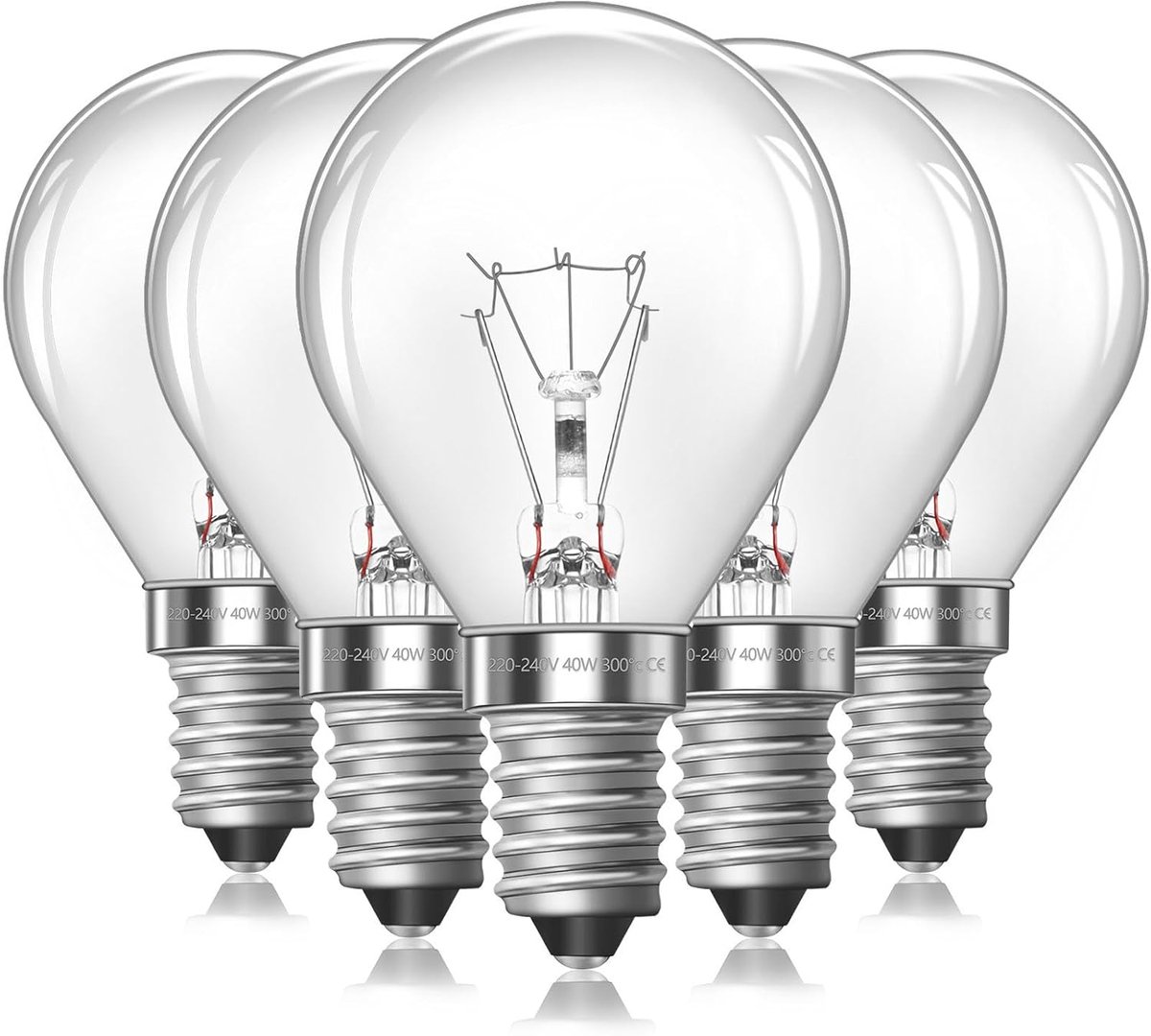 Set van 5 E14 40 watt Oven Bulb, SES E14 Globe gloeilamp, G45 warm wit 2700 K, dimbaar, 300 °C, 230 V, gloeilamp voor magnetron en oven