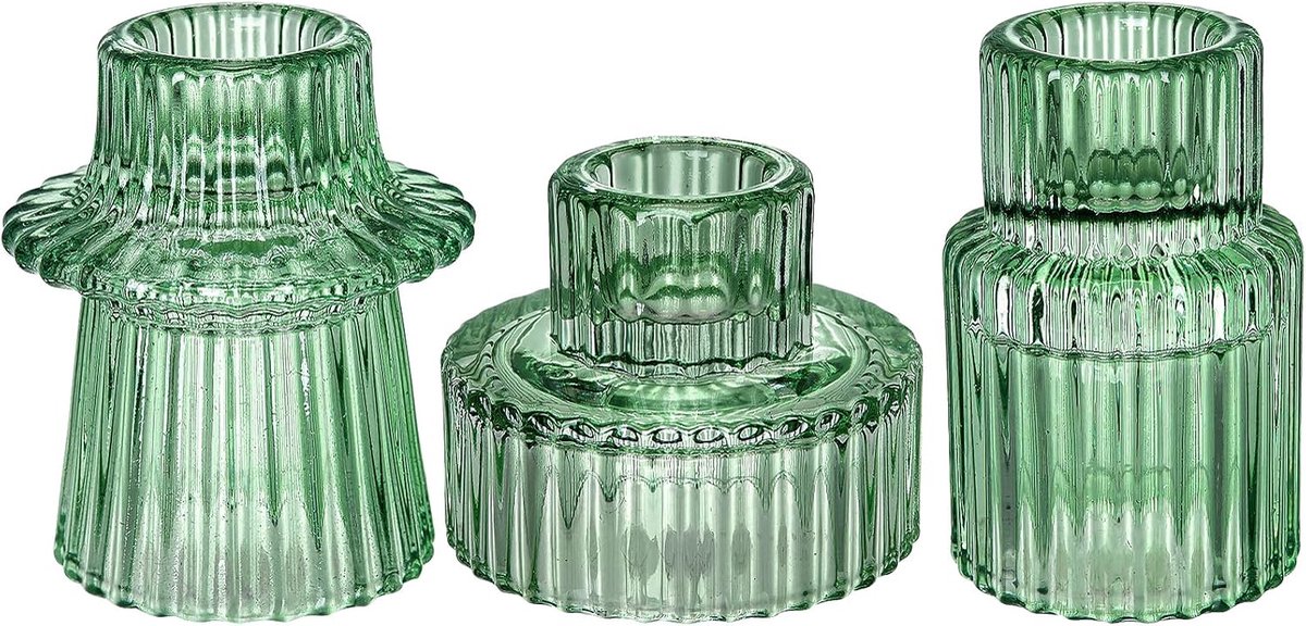 Set van 3 groene glazen kandelaars voor alle formele evenementen, tafelopzetstukken, bruiloft, diner, kerk, feest en festival