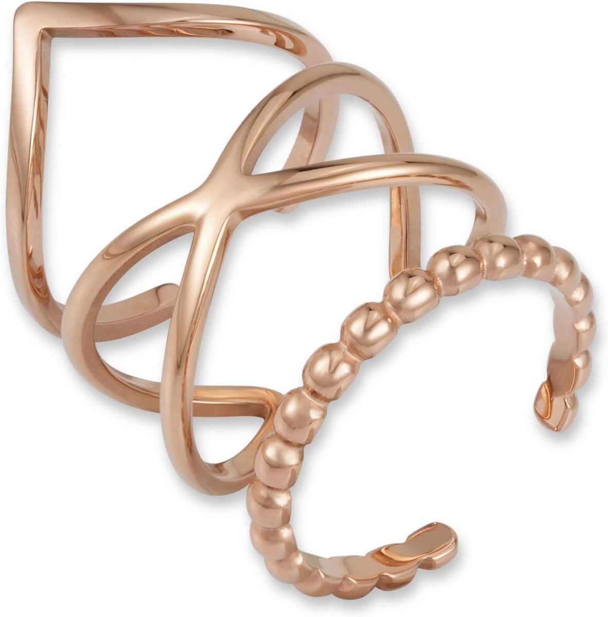 Ringen voor dames van roestvrij staal - Waterdicht - 3-delige stapelringen in zilver, 18K goud, roségoud | Incl. geschenkdoos