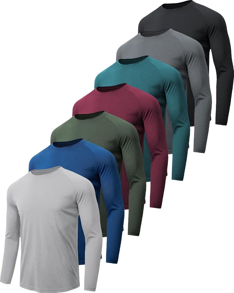 T-shirt met lange mouwen, Pak van 4/5/7 stuks, Sneldrogend Vochtafvoerend Zonbescherming UPF 50+, Sportshirt voor Hardlopen Gym Fitness en Outdoor
