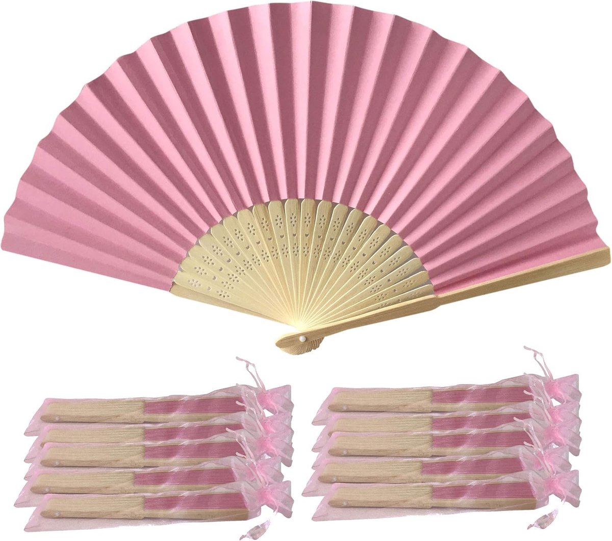 Waaier van papier met bamboestokken, 10 stuks, voor bruiloft en feesten roze - soft pink