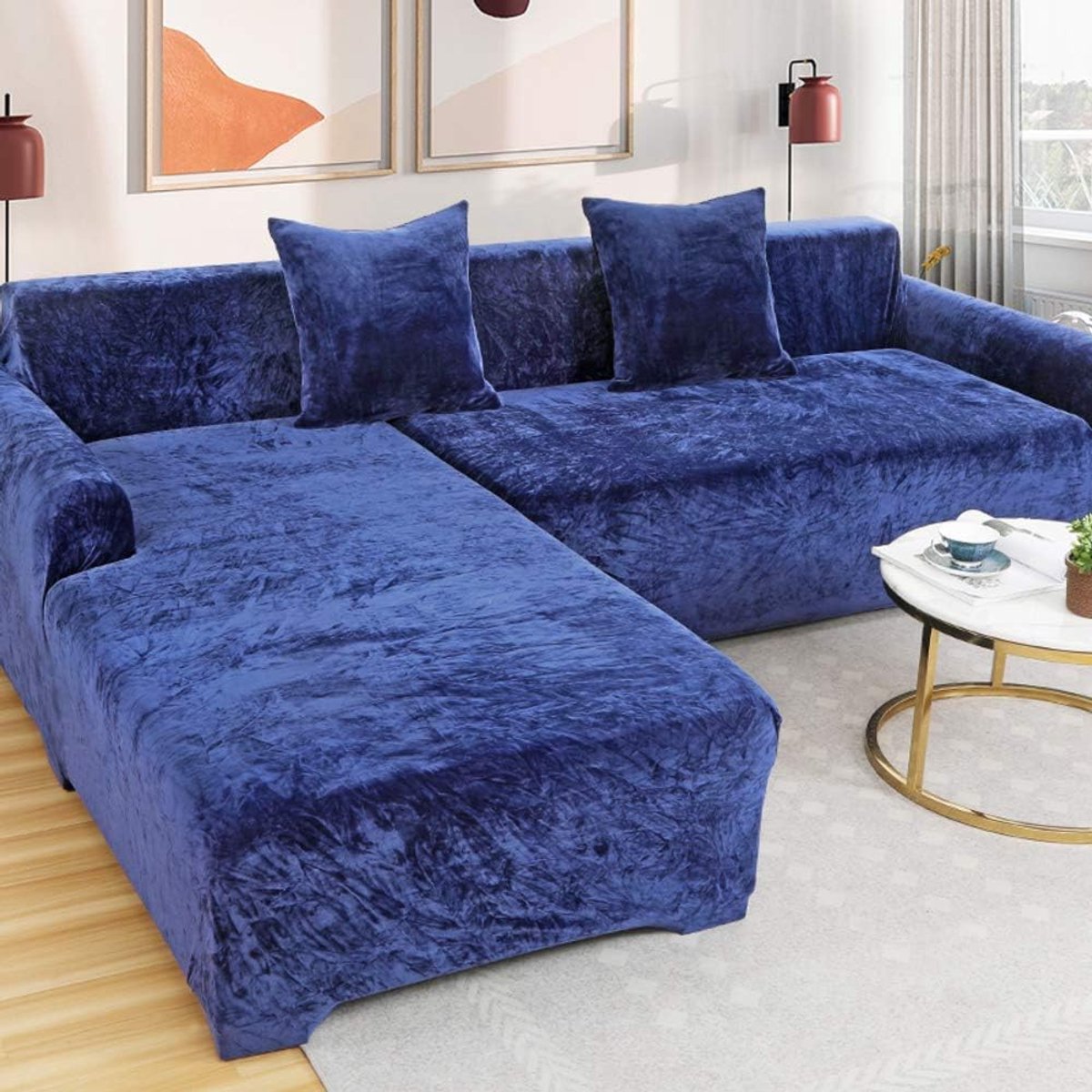 Fluwelen bankhoes,waterdichte sectionele bankbankhoes,1 stuk stretch hoes voor L-vormige bankhoes,fluwelen loveseat hoesbeschermer-c 3 zitplaatsen 190~230 cm(75~91 inch)