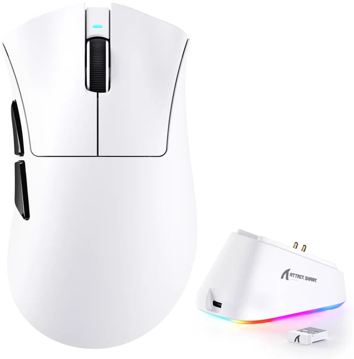 Attack Shark V3 Pro Draadloze Gaming Muis, 62g, Magnetisch Oplaadstation - Wit