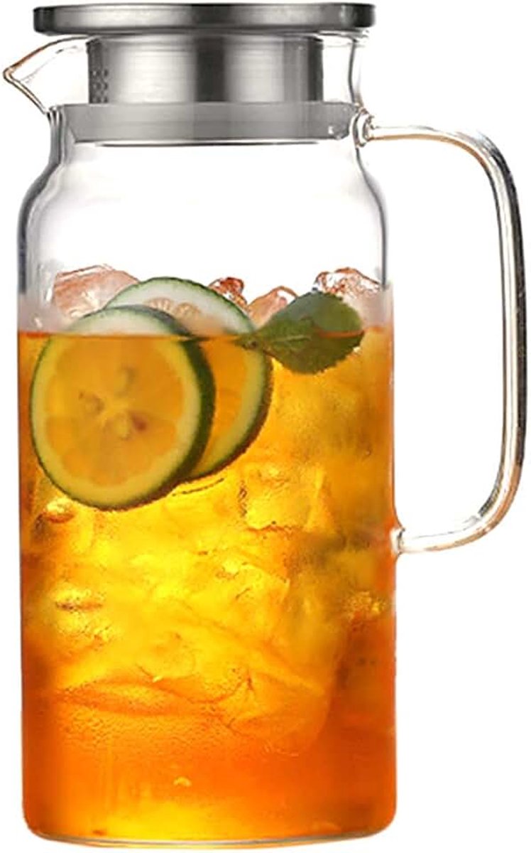 Glazen theebereider, glazen karaf 1,2 liter / 1,8 liter (volledige capaciteit), glazen kan van borosilicaatglas, waterkan met roestvrijstalen deksel, karaf, glazen kan