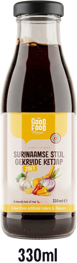 Fles Surinaamse ketjap manis Zoet van The Good Food Stories, 330ml.