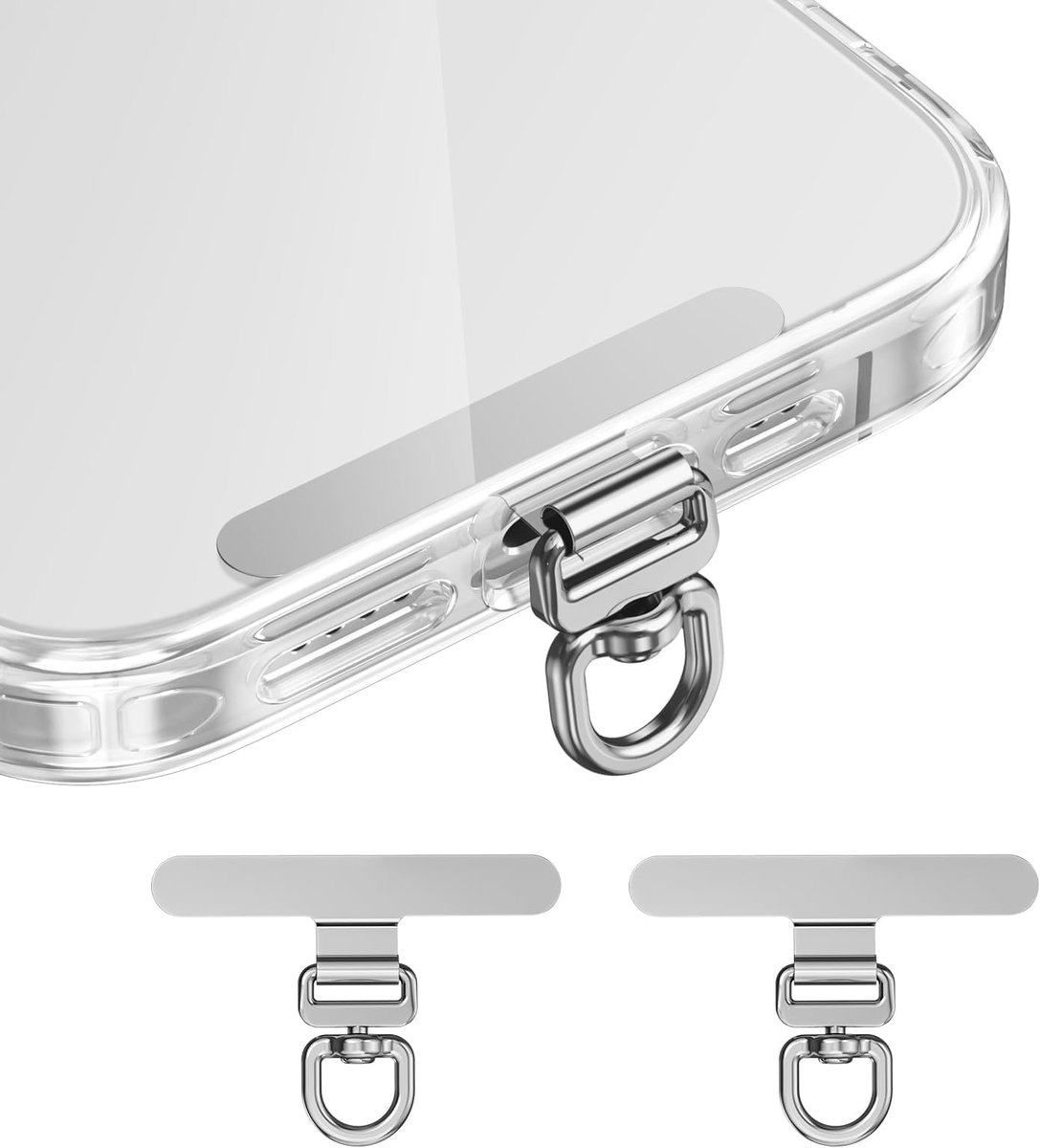 2 Stuks Telefoon Tether Tab & Lanyard Tab, 360° Draaiende Clip, Ultra Dun Rvs Universeel Patch, Mobiel Koord Plaatjes, Telefoonkoord Houder, Dubbele Haak