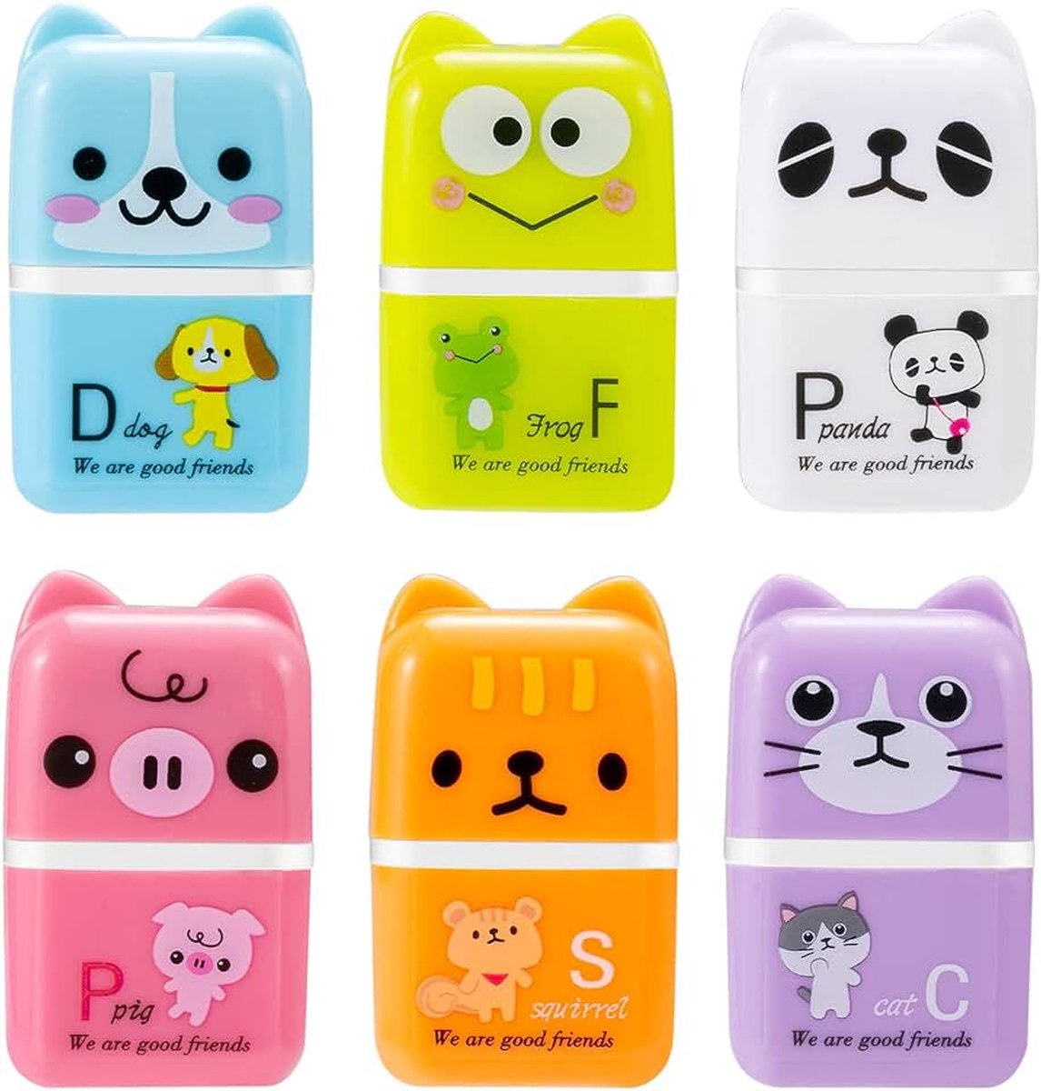6 stuks gekleurde potloodgum, schattige gum, cartoon diergum, gum, cadeautje voor kinderen, school, thuis, kantoorbenodigdheden, schrijfwaren, schetsen, schilderijen