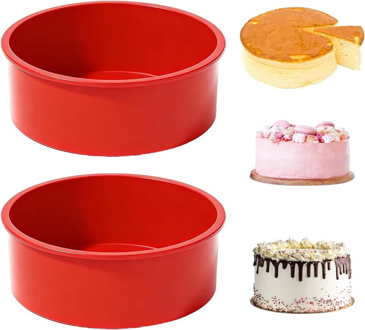 Siliconen bakvorm, siliconen taartvorm, rond, 15 cm, siliconen bakvorm, anti-aanbaklaag, siliconen vorm, bakvormen, pan voor cake, cheesecakes en brood (rood)