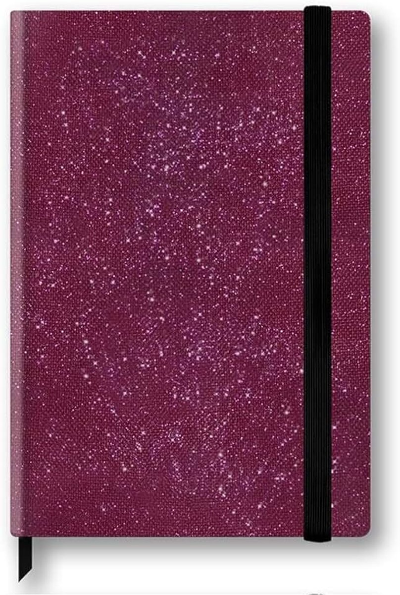 Glitternotitieboek in A5-formaat, met vaste omslag, blanco papier, bladwijzer, elastiek en vouwtas