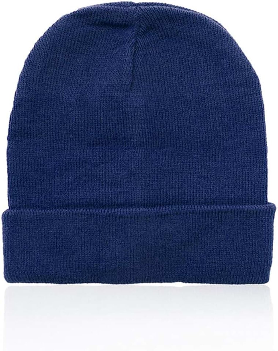 Makio Wintermuts voor heren, dames, hardloopmuts, zacht, warm, met tong en dubbele afdekking, Donkerblauw, 56 cm