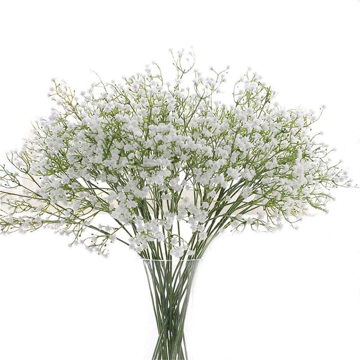 Lange steel kunstmatige baby adem bloemen nep echte touch gypsophila voor thuiskantoor binnen buiten bruiloft decoratie feestelijke inrichting, wit