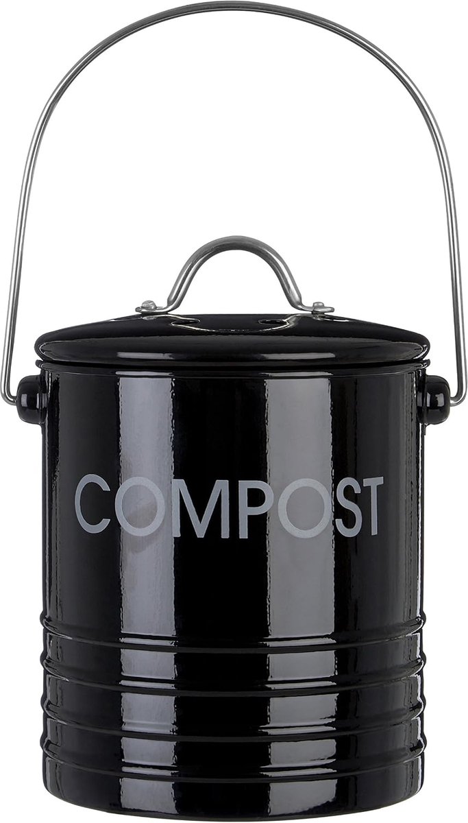 Housewares 510019 Compostbak met handvat - Zwart H20 x B15 x D15cm