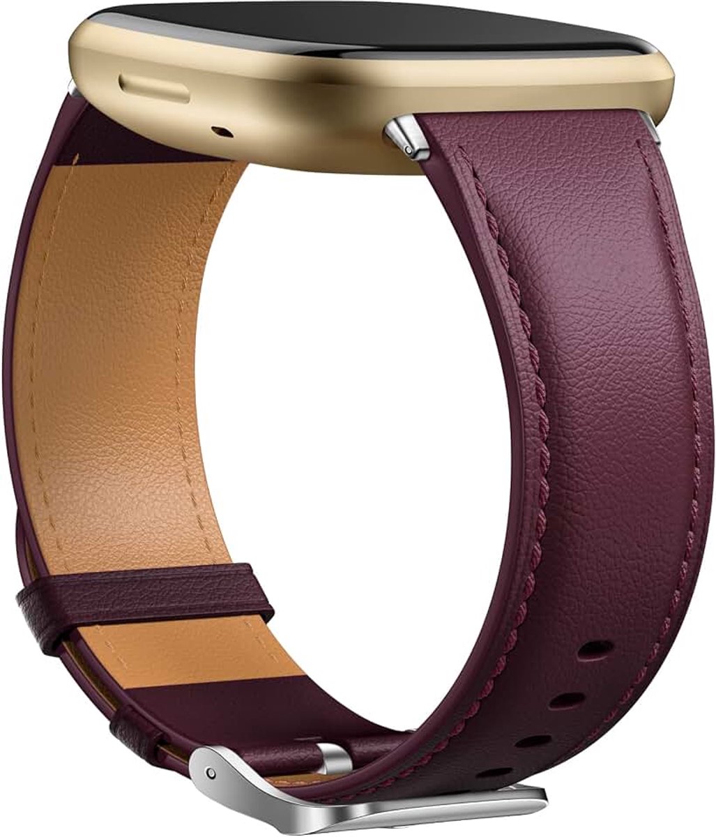Leren armband, compatibel met Fitbit Versa 3 armband/Fitbit Versa 4 armband/Fitbit Sense armband voor dames en heren, zachte leren armband voor Fitbit Versa 4 armband/Versa 3 band/Sense