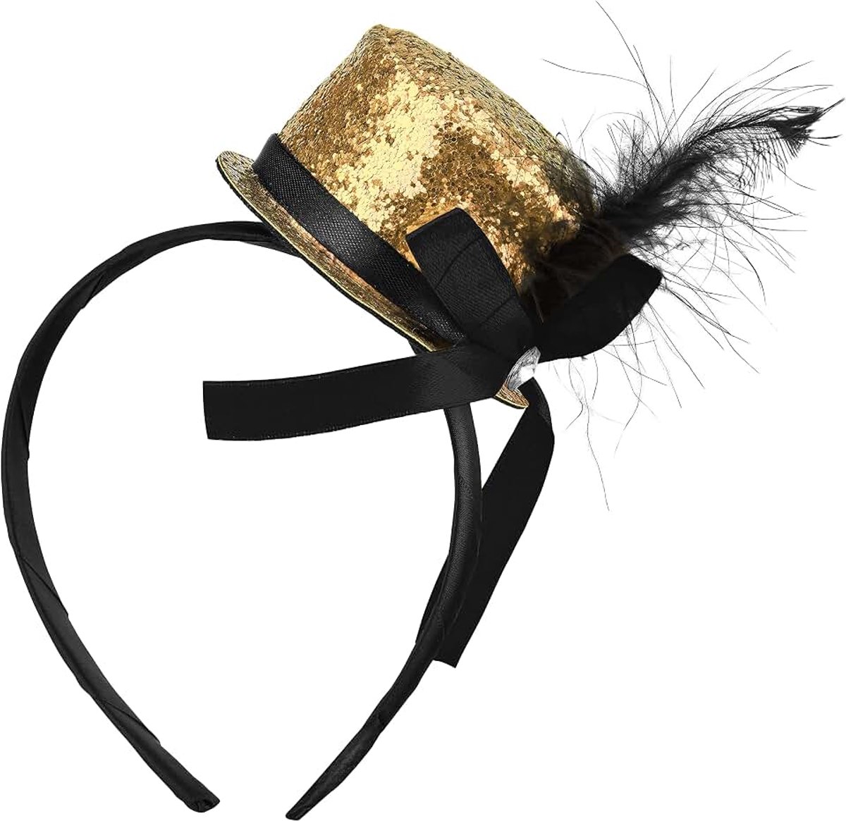 Jaren 20 haarclips hoge hoed kostuum dames & heren, glitter top, oudejaarsavond, carnaval, themajurk, party outfit accessoires, goud, rood, zwart, zilver (goud)