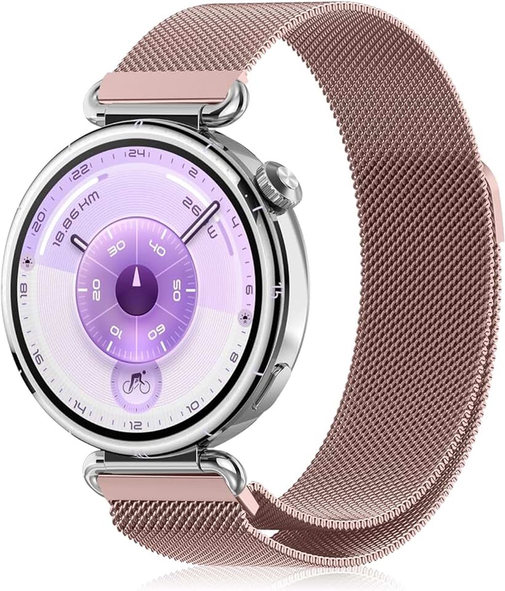 18 mm metalen armband, compatibel met Huawei Watch GT 6/GT 5/GT 4 41 mm/GT 5 Pro 42 mm, ademende mesh-armband met magneetgesp voor Huawei Watch 5 42 mm (roze)