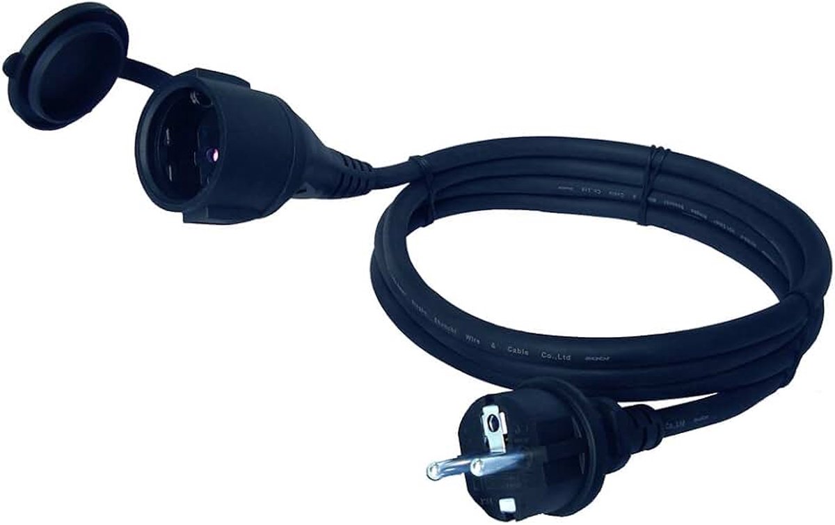 Verlengkabel stroomkabel 5/10/15 m zwart H05RR-F; 3G1,5 mm2 IP44 CE Mark (5 meter)