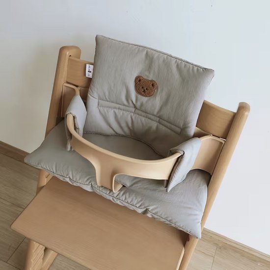 HHHK - Stokke Tripp Trapp Kussenset - Zitkussen en Rugkussen - Grijs met Beertje - Stoelverkleiner - Babyset Kussen — afbeelding 2