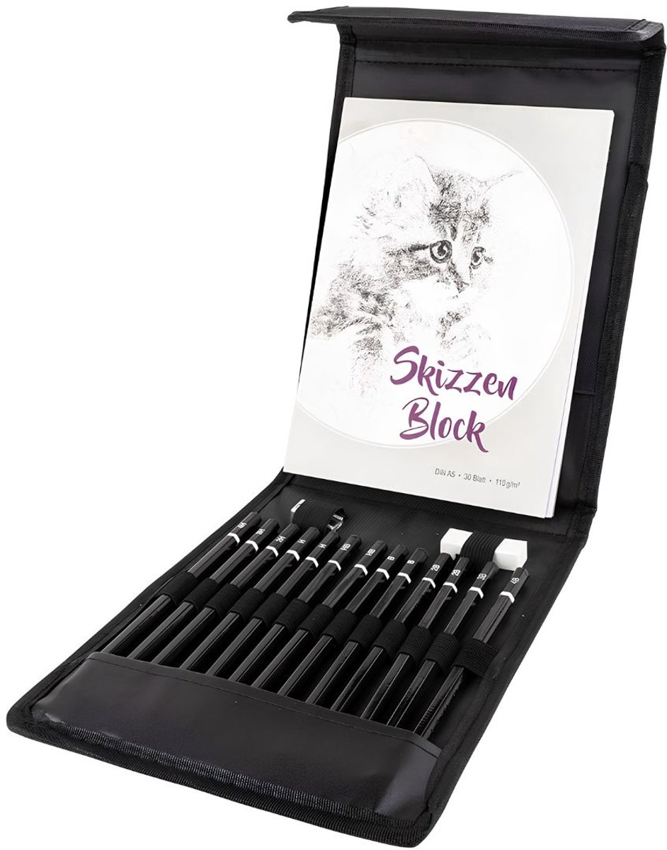 JCP® Tekenset - Professionele Tekenset 17pcs - Tekenset voor Volwassenen en Kinderen - Zwart - 25cm x 19cm x 3cm