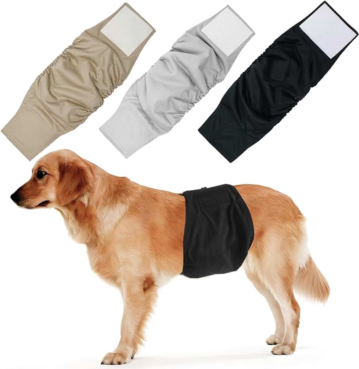 Luiers voor mannelijke honden, 3 stuks, herbruikbaar, hygiënische band, buikbanden zeer absorberend en duurzaam, voor middelgrote honden