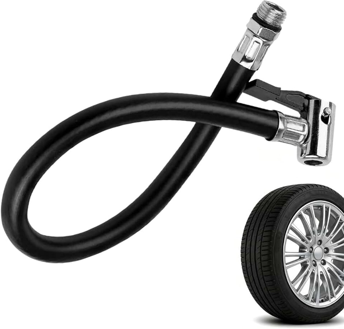 38 cm bandvulslang bandenpomp bandenpomp slang ventielverlenging met 12,5 mm buitendraad metalen aansluiting met afdichting incl. 2 EU persluchtsteeknippel geschikt voor auto motorfiets