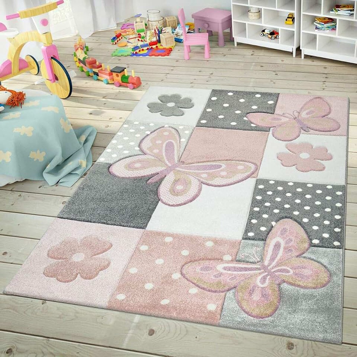 Home Vloerkleed voor de kinderkamer Contoursnede 3D-look Geometrisch Ruitpatroon Meerkleurig, Kleur:Meerkleurig, Maat:80x150 cm