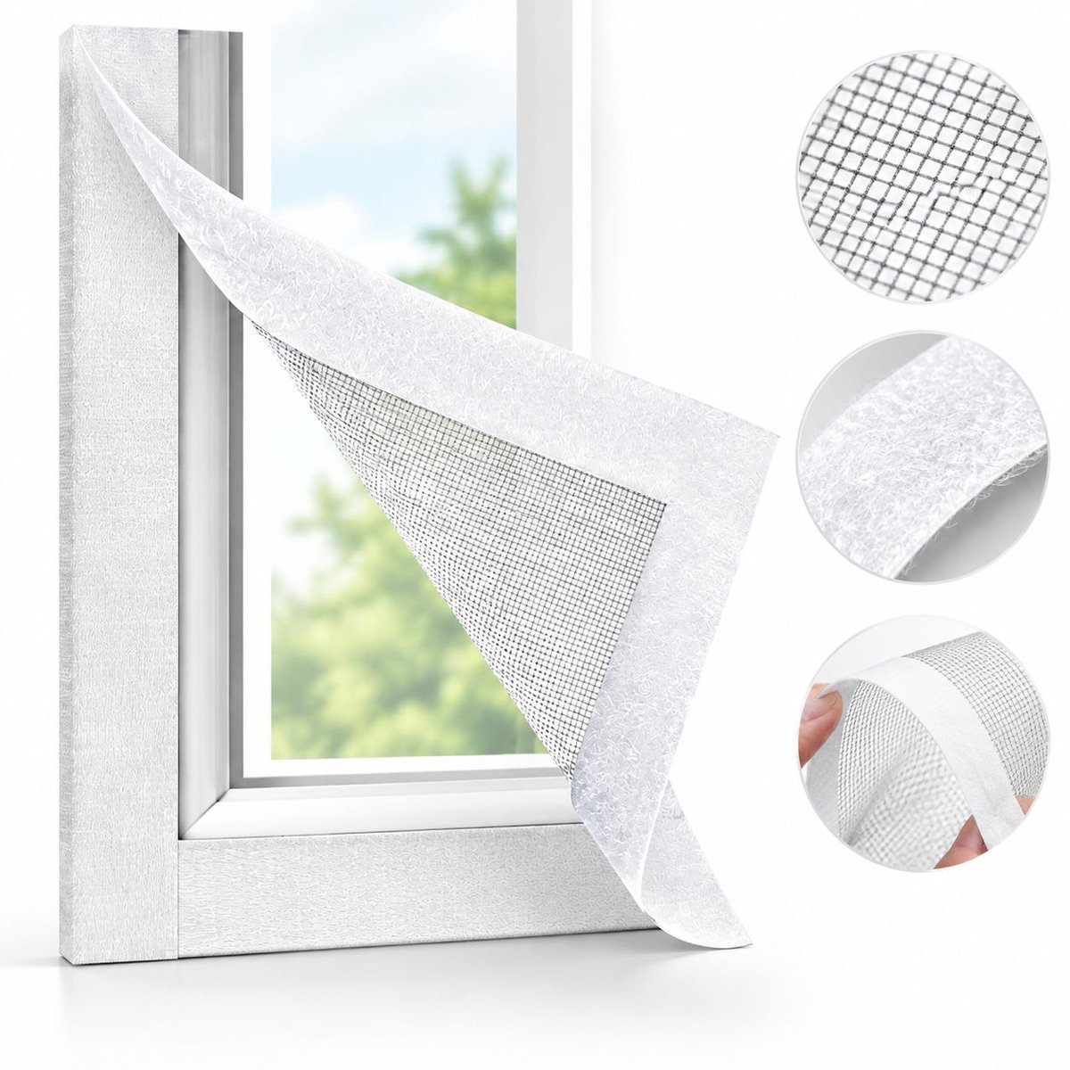 VHV Klittenband hor - 130*160cm - Witte hor met witte klittenbandstrip - Werkt insectenwerend - Lucht doorlatend - Houdt insecten buiten - Zonder boren, eenvoudig te installeren