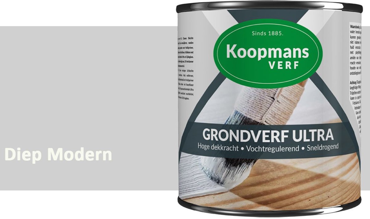 Koopmans Grondverf Ultra – Grondverf Hout & Metaal Binnen en Buiten – Vochtregulerende Primer – Hoge Dekking – Zijdeglans – Diep Modern – 750 ml