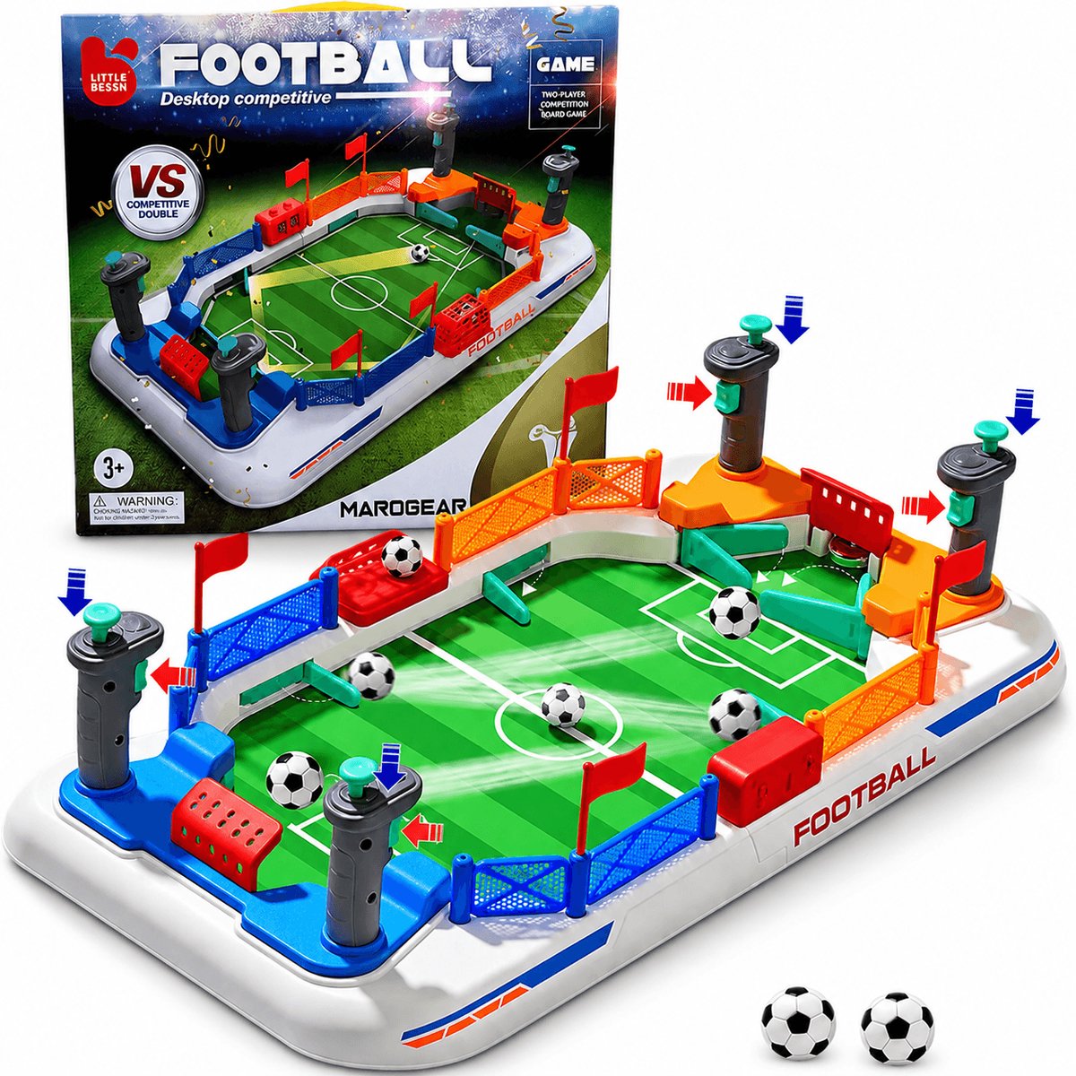 MaroGear Flipper Voetbalspel - Mini Voetbaltafel voor 2 Spelers | Afmetingen (lxbxh): 56x30x15 cm.