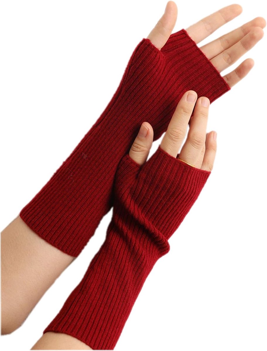 Kasjmier polswarmers armwarmers vingerloze ribgebreide handschoenen