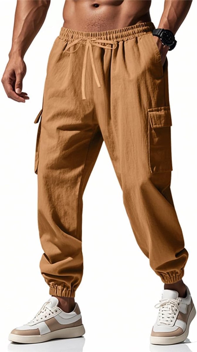 herenbroek met zakken en elastische tailleband, casual, licht, voor heren, comfortabel, losse pasvorm, strandbroek, baggy broek, lente