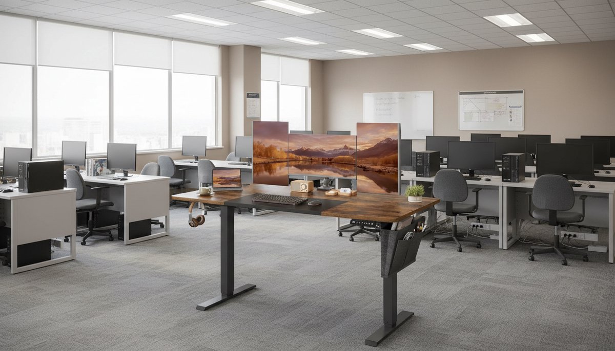 Elektrisch In Hoogte Verstelbaar Bureau 140 x 60 cm – Medahomestore FlexiDesk – Zit-Sta Bureau met 4 Geheugenstanden, USB-C, 2 Lades, Kabelmanagement – Vintage Bruin/Zwart