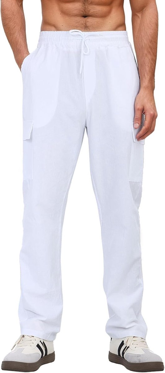 broek voor heren, cargo, lange en lichte zomerbroek met trekkoord en zakken