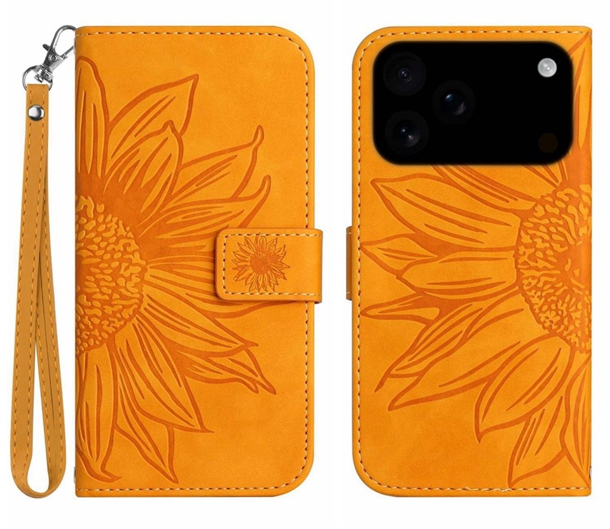 Coverup Hoesje - Geschikt voor iPhone 18 Pro / 17 Pro Hoesje - Coverup Zonnebloem Book Case met Koord - Oranje