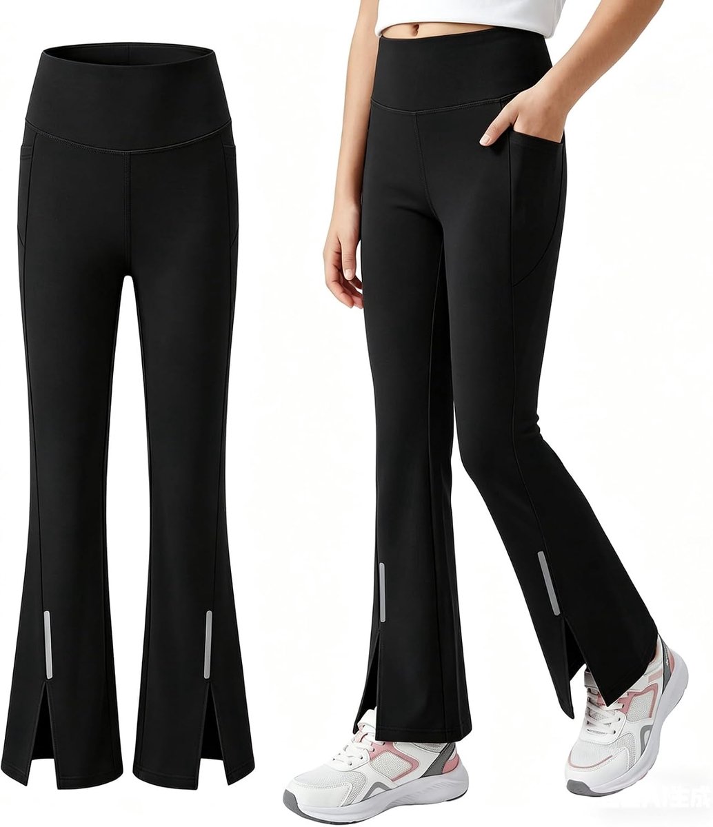 sportlegging voor meisjes met UPF 50-zonbescherming, flared broek met reflecterende strepen en zakken, ademende dans- en trainingslegging, lichte broek voor 7-15 jaar