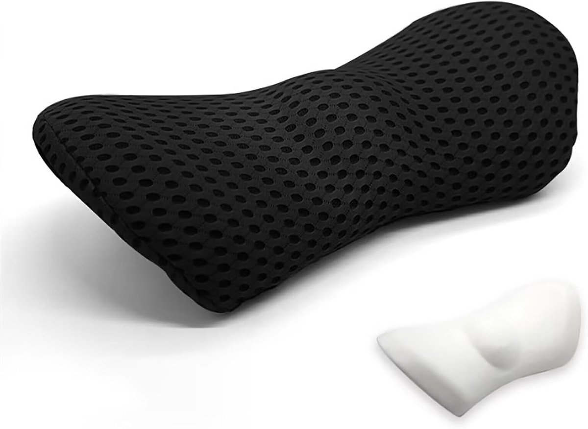 1 stuk – Lendenkussen – Lendensteun voor bureaustoel – Traagschuim – Onderrugsteun – Lendensteun voor in de auto – Ergonomisch ontwerp – Zwart 4D-mesh – 48/32 x 24 x 13 cm