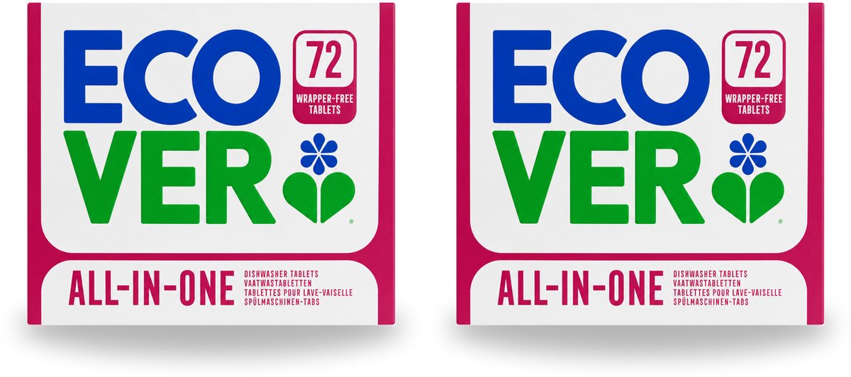 2 x Ecover - Vaatwastabletten All-in-One - Lemon & Mandarin - 72 Tabs - Voordeelverpakking - 2 stuks