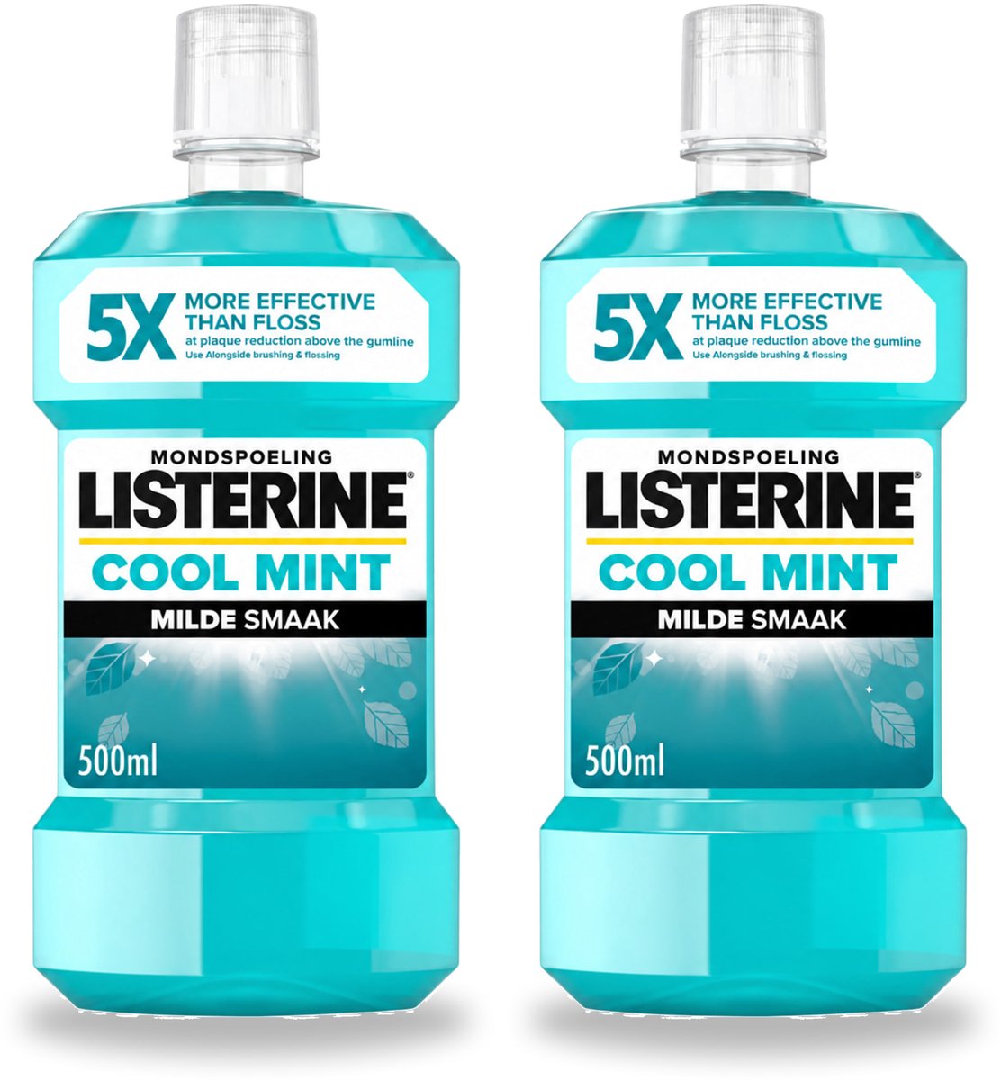 2 x Listerine – Mondwater – Cool Mint – Milde smaak zonder alcohol – 500 ml - Voordeelverpakking - 2 stuks