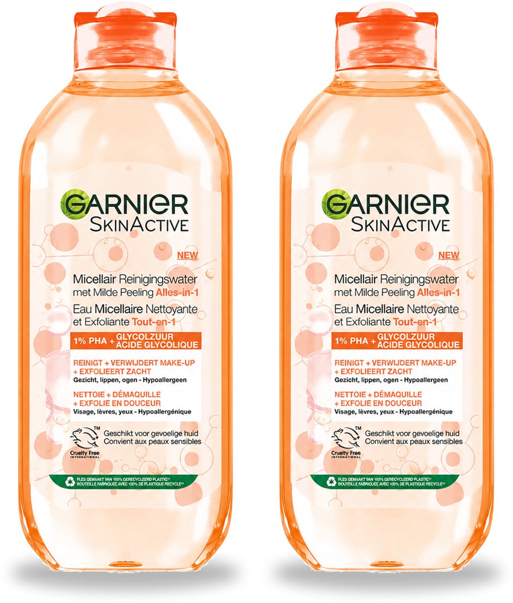 2 x Garnier - SkinActive - Micellair Reinigingswater - Milde Peeling - Alles-in-1 - 400 ml - Bulkverpakking - 2 stuks