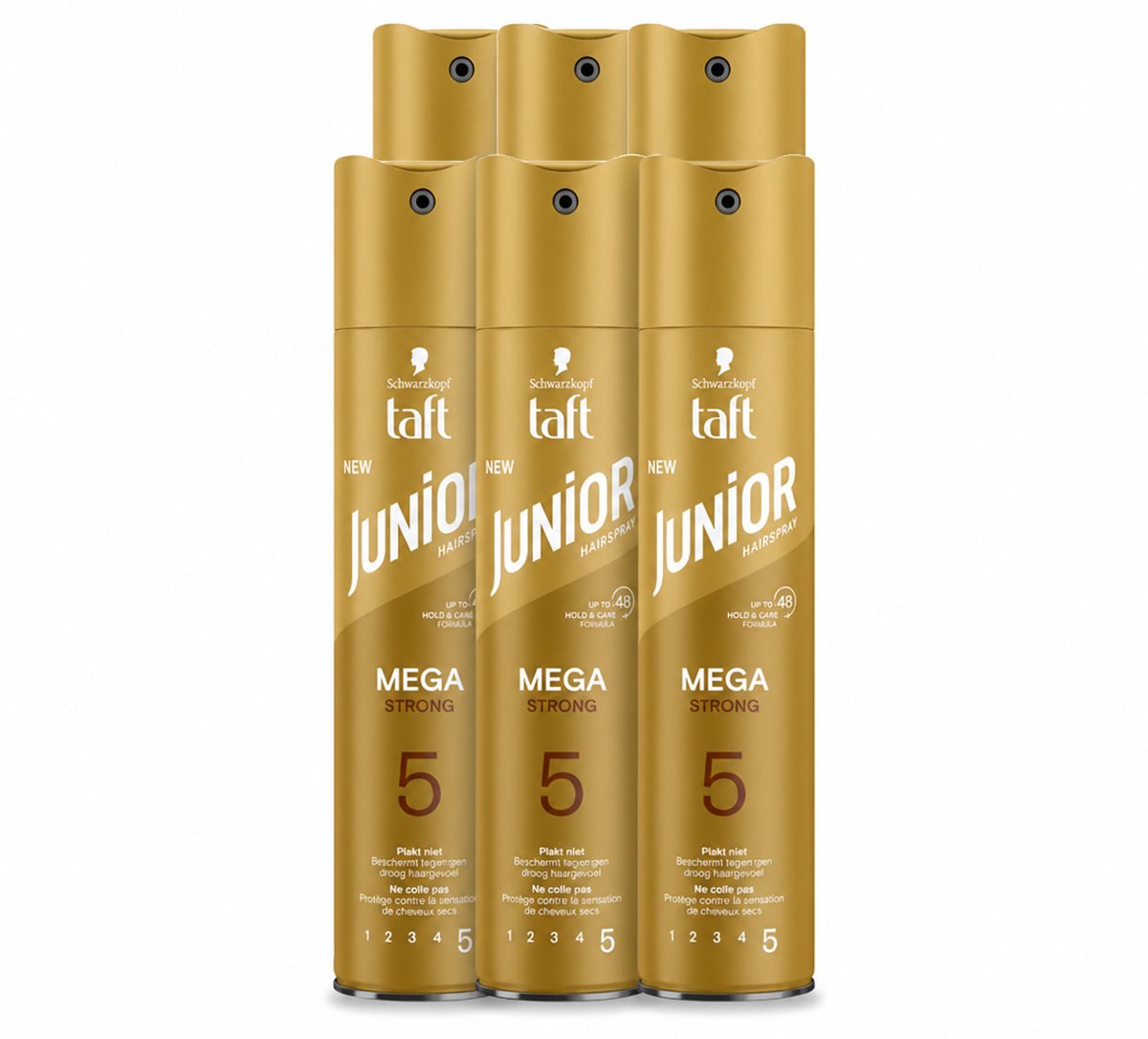 6 x Taft - Mega Strong 5 - Junior Haarspray - Extra sterke hold voor kids - 250 ml - Voordeelverpakking - 6 stuks