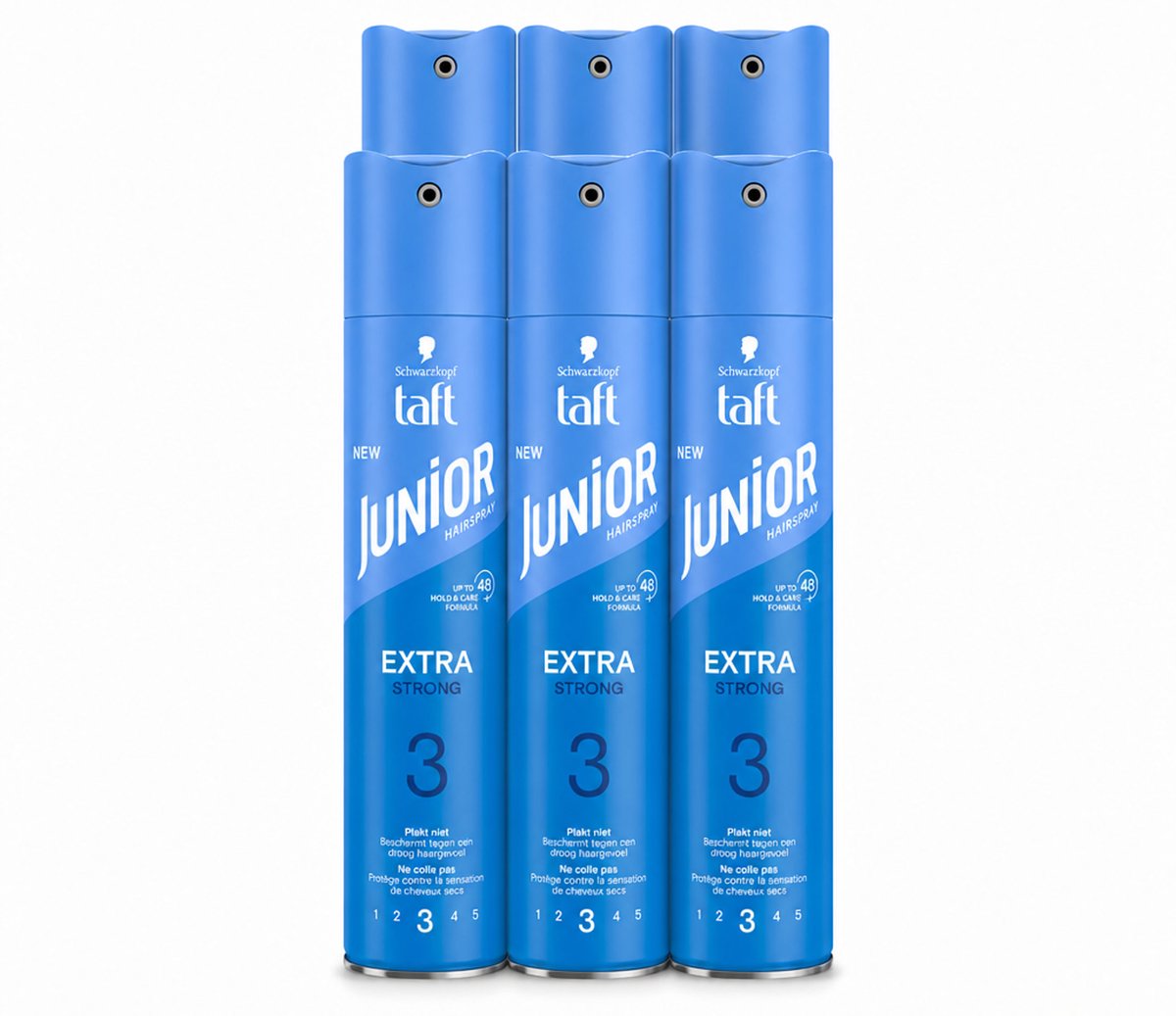 6 x Taft - Extra Strong 3 - Junior Haarspray - Stevige kindvriendelijke fixatie - 250 ml - Voordeelverpakking - 6 stuks
