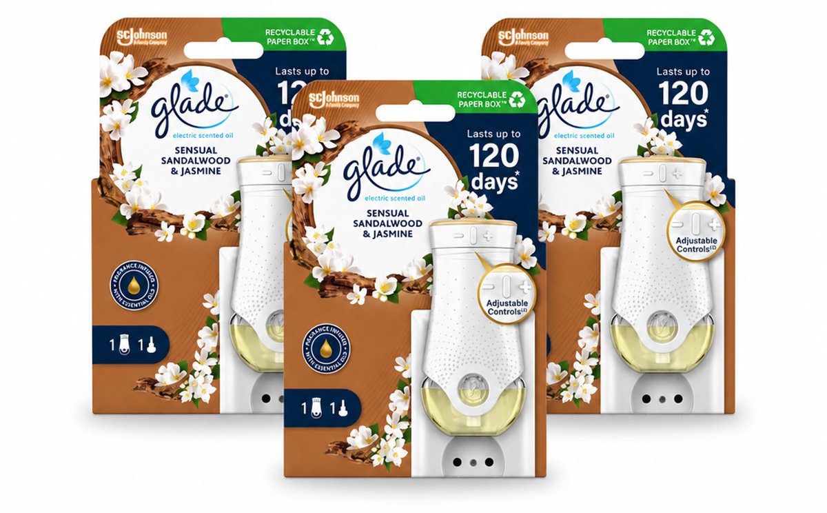 3 x Glade - Houder Elektrische Olie - Sensual Sandelhout Jasmijn - Bulkverpakking - 3 stuks