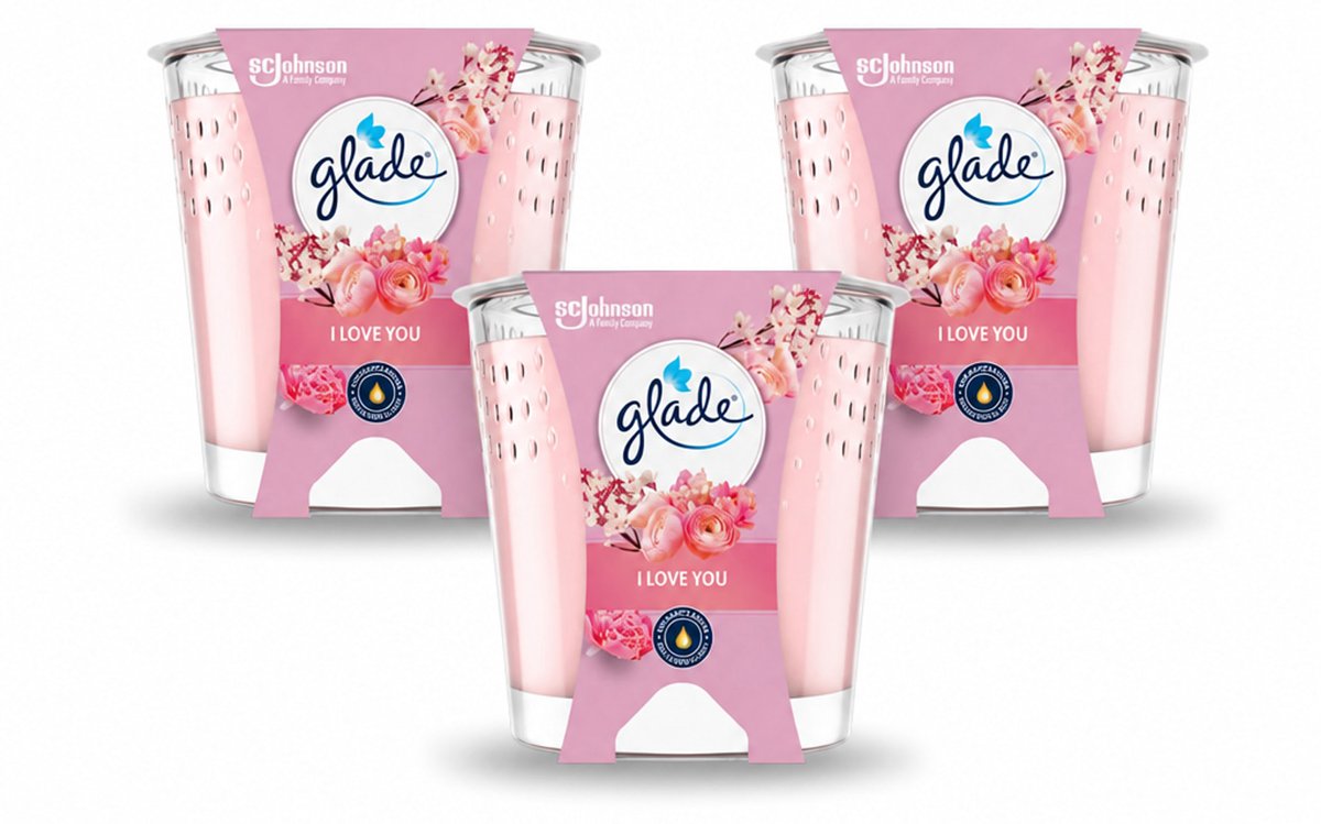 3 x Glade - Geurkaars I Love You - 100% Raapzaadwas & Vegan - 112 g - Voordeelverpakking - 3 stuks