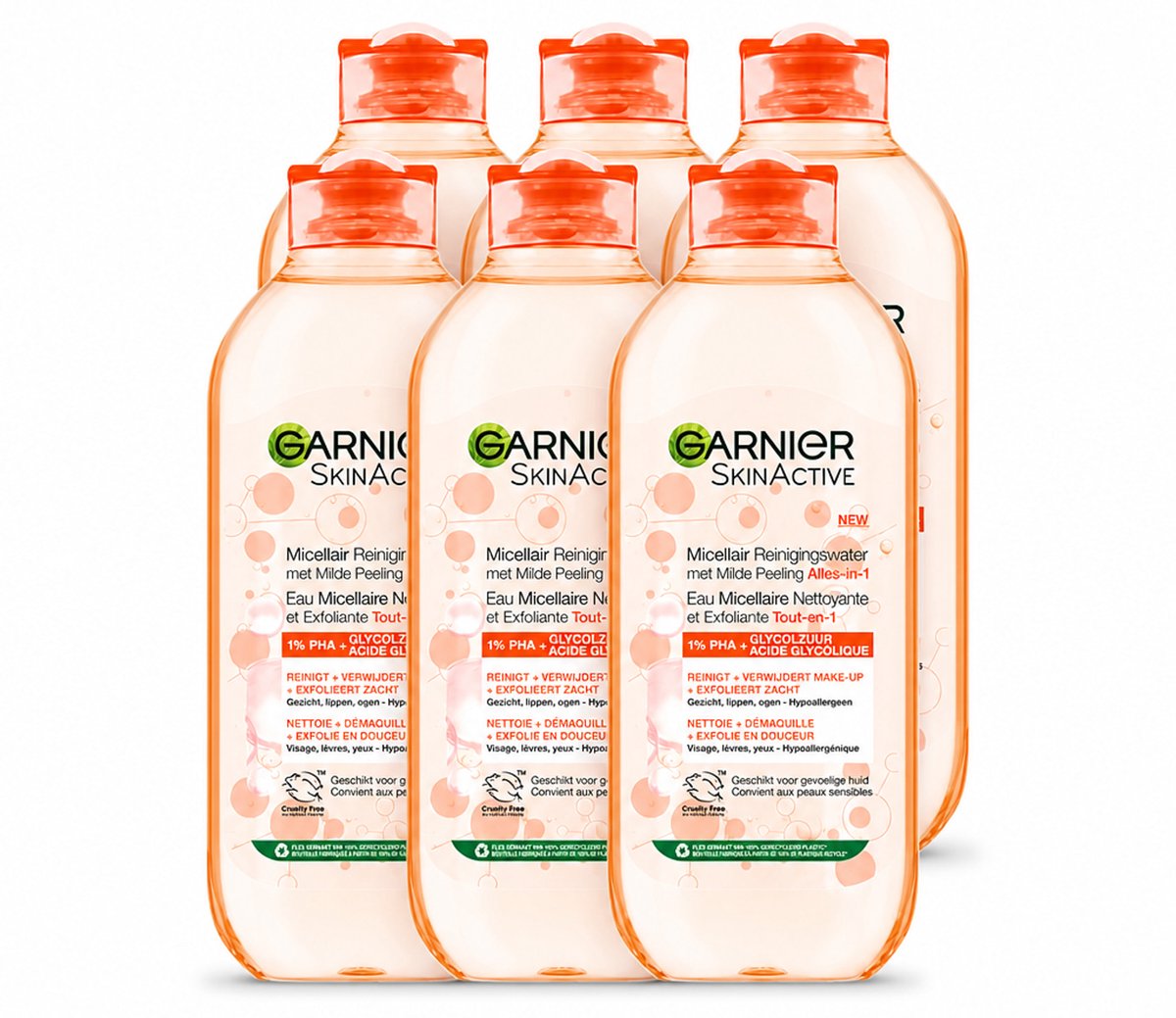6 x Garnier - SkinActive - Micellair Reinigingswater - Milde Peeling - Alles-in-1 - 400 ml - Voordeelverpakking - 6 stuks