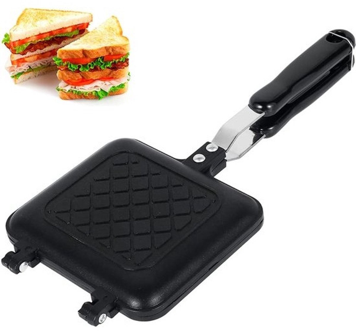 Grillsandwichmaker - Tosti-maker en Panini-pers voor Camping en Buiten - Dubbelzijdige Sandwichmaker met Antiaanbakplaten voor op het Fornuis - Handige Ontbijtkoekenpan voor Outdoor Avonturen Thuiskeuken en Picknick