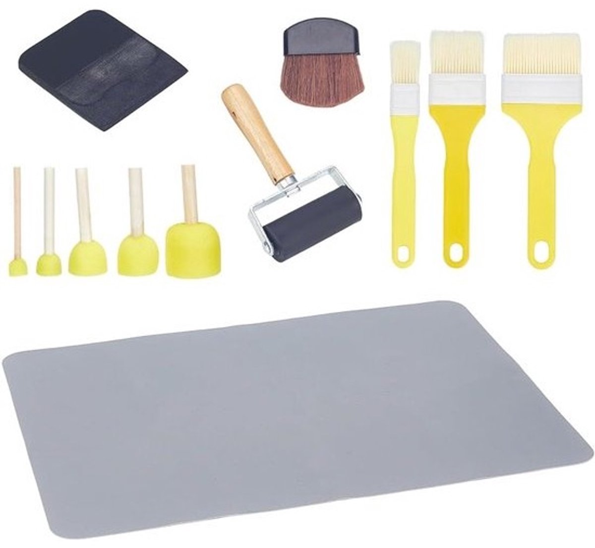 Decoupage kit met 15 essentiële tools, inclusief spons, siliconen mat, rubberen roller en verfborstels voor creatieve DIY-projecten