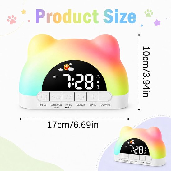 Kinderwekker - Lichtwekker - Digitale Wekker met Lamp - Lichtwekker - Snooze Functie - 12/24H - voor Meisjes Jongens Tieners Slaapkamer — afbeelding 2