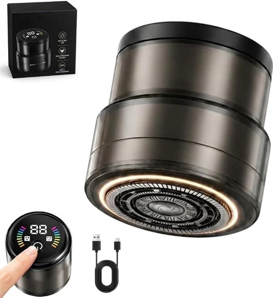 Elektrisch 2-in-1-hoofdscheerapparaat en baardtrimmer - 360° zwevende scheerkoppen - Nat en droog te gebruiken - Tondeuse - Baardtrimmer - Elektrisch scheerapparaat voor gezicht en hoofd - Cadeau voor mannen - Ideale verzorgingsset voor mannen